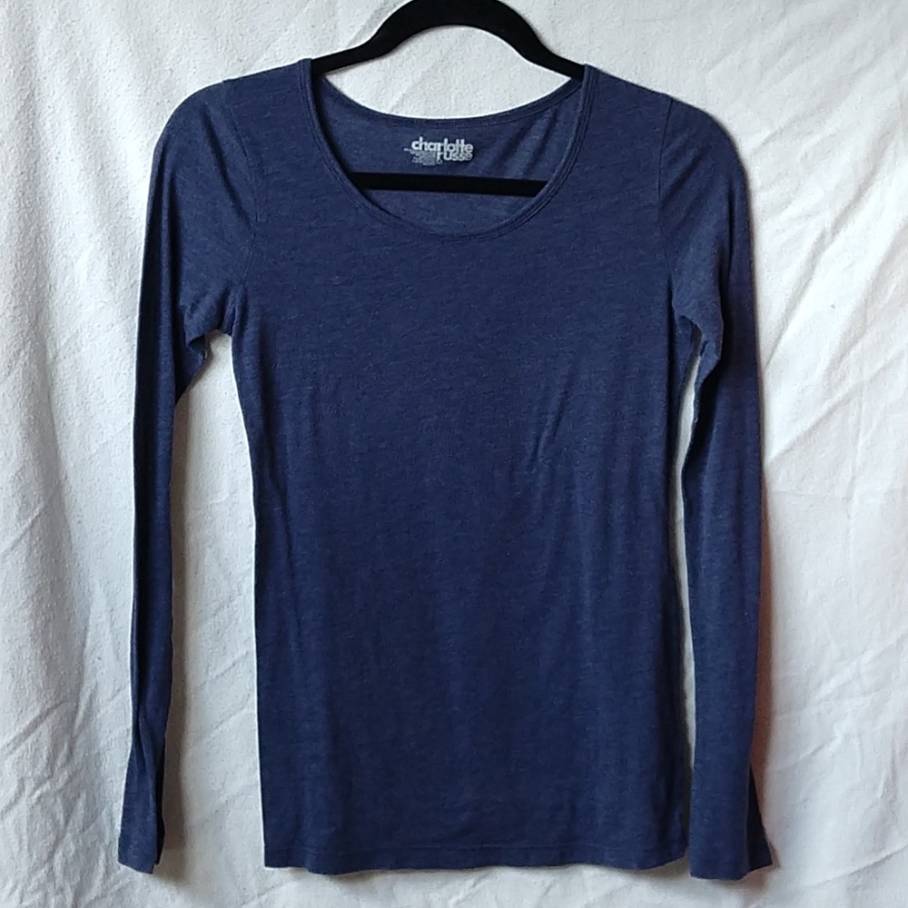 Charlotte Russe Juniors Med Navy Long Sleeve Tee